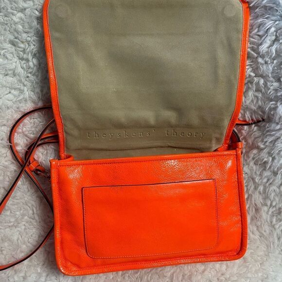 Theyskens Theory Flap Shoulder/crossbody Bag neon orange leather & khaki fabric - Picture 7 of 16